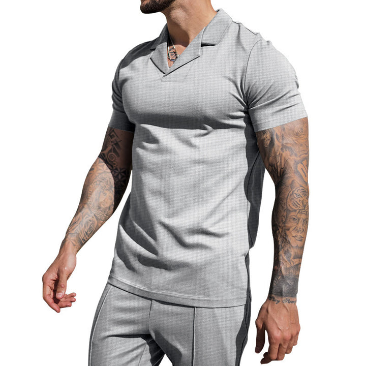 Herren Kurzarm Hemd mit klassischem Henley-Ausschnitt und strukturierter Oberflächenbeschaffenheit Echoarchiv