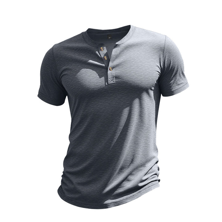 Herren Kurzarm-Henley-T-Shirt aus weicher Baumwolle mit dekorativer Knopfleiste Echoarchiv