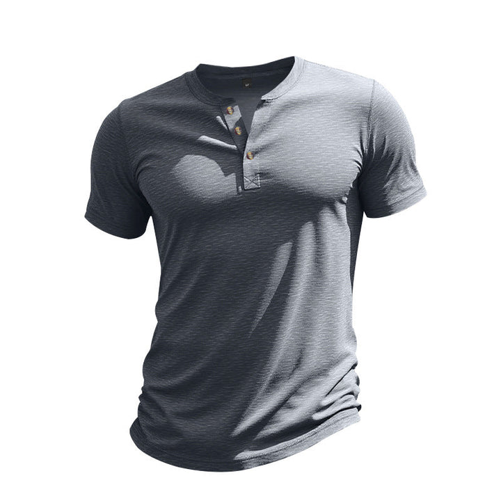 Herren Kurzarm-Henley-T-Shirt aus weicher Baumwolle mit dekorativer Knopfleiste Echoarchiv