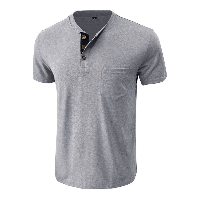 Herren lässiges Henley T-Shirt mit Knopfleiste und Brusttasche Echoarchiv