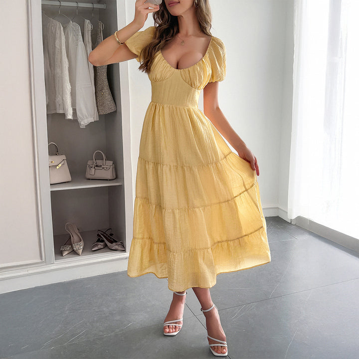 Damen Midi-Kleid mit voluminösen Puffärmeln und lässigem Schnitt Echo Archiv