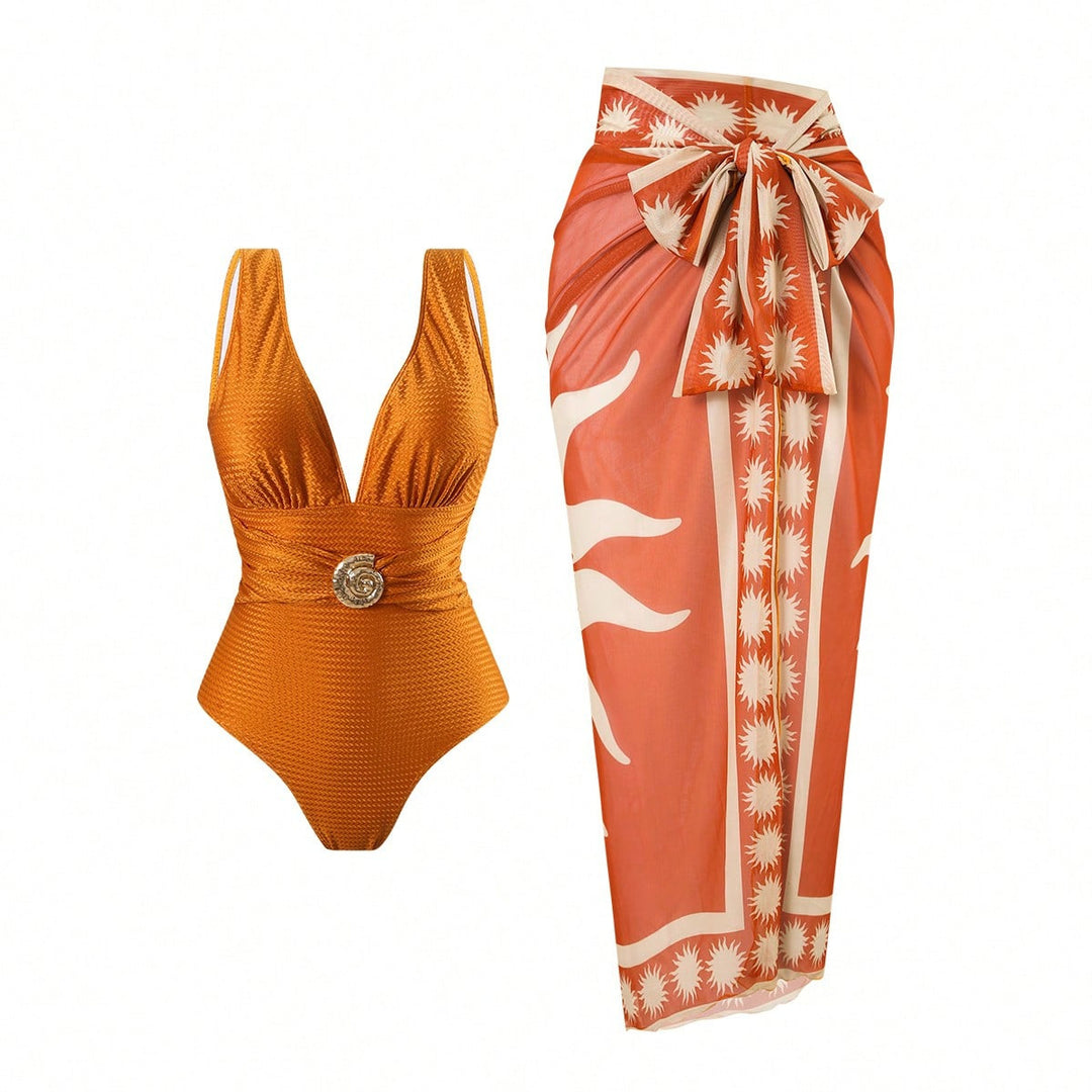 Damen Badeanzug mit femininem Wickelrock und elegantem Schmuckdetail Echo Archiv