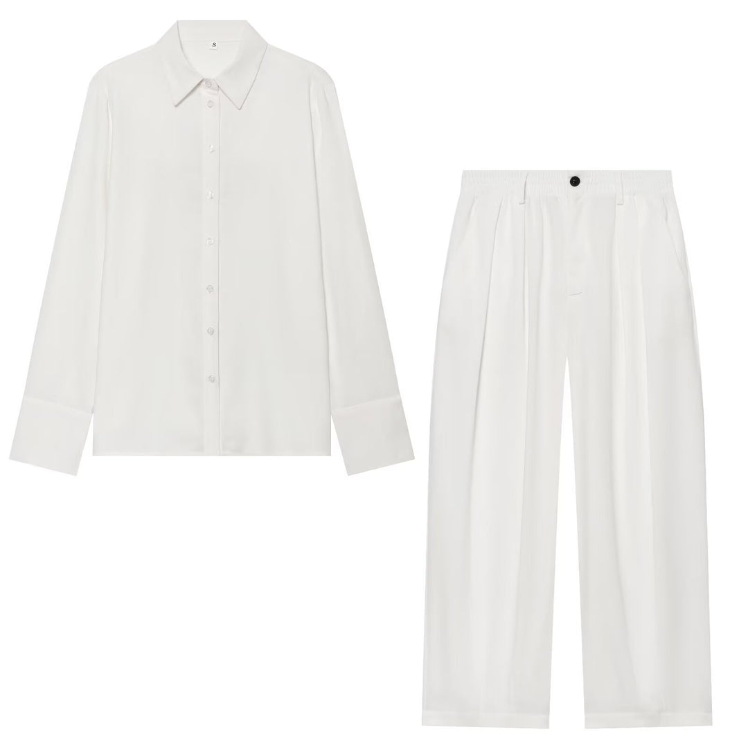 Damen Oversized Seidenimitat-Hemdbluse mit Kentkragen und Manschetten Echo Archiv