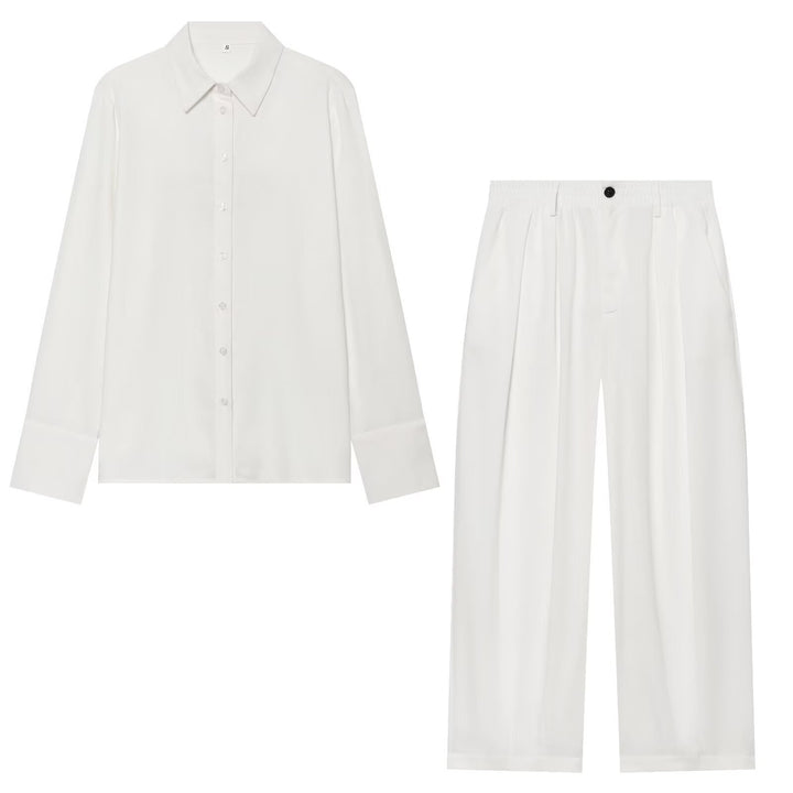 Damen Oversized Seidenimitat-Hemdbluse mit Kentkragen und Manschetten Echo Archiv