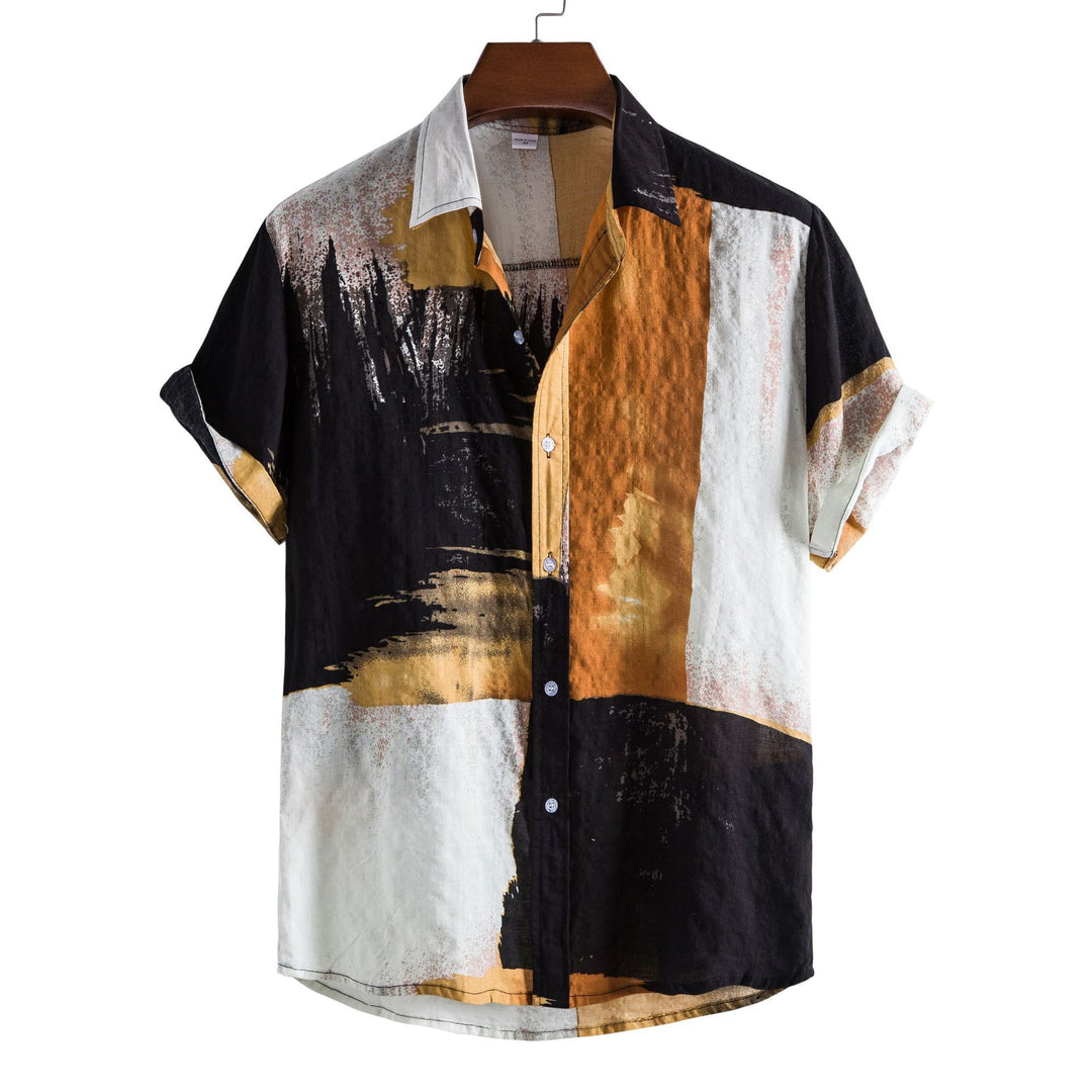 Herren Kurzarmhemd mit kreativem Farbblock-Design Echoarchiv