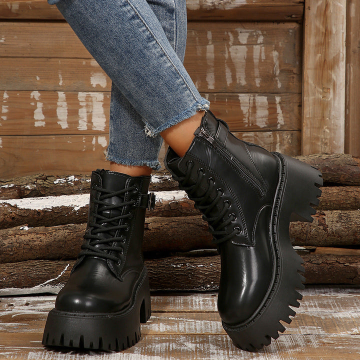 Damen Robuste Schnürstiefel mit Stylischem Profilsohle Echoarchiv