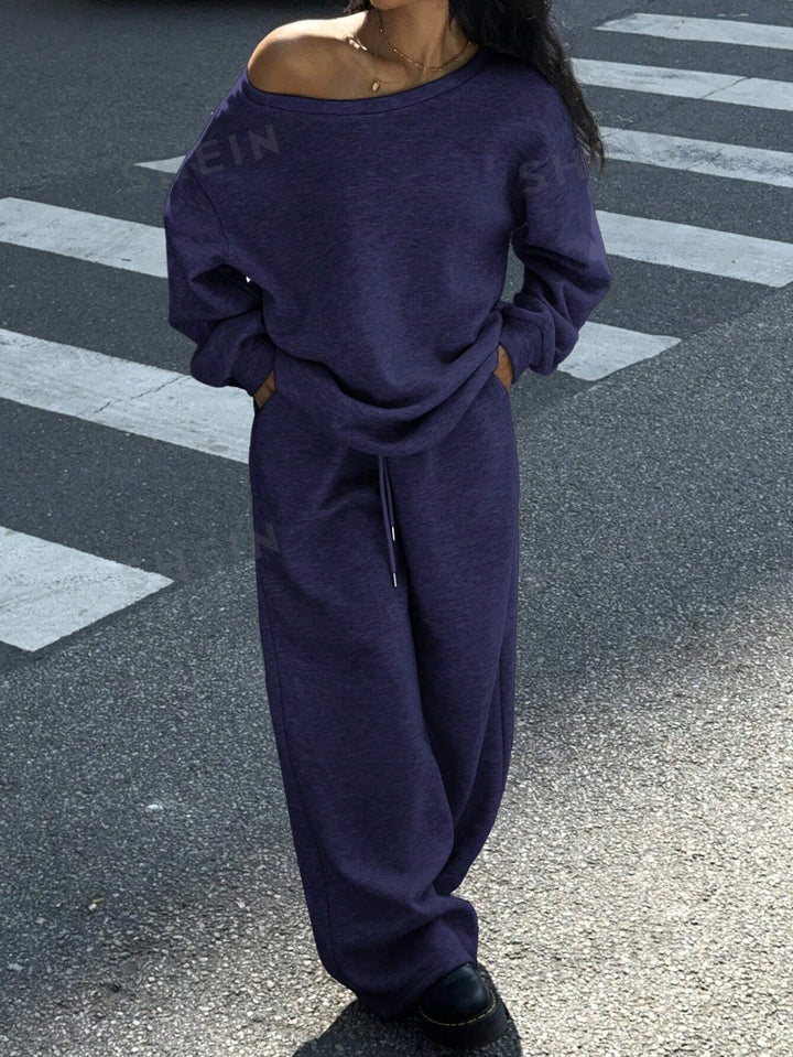 Damen nan lässiges Lounge-Set aus Baumwollmix mit weitem Bein Echo Archiv