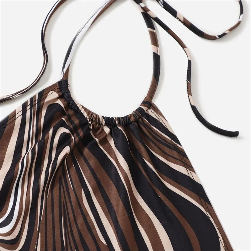 Damen trendiges Halter-Top mit elegantem Wickel-Design und grafischem Print Echo Archiv