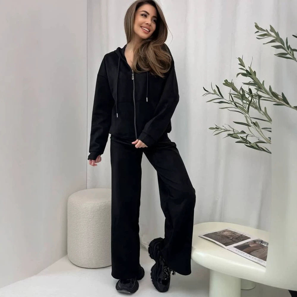 Damen Lässiges Kapuzen‑Sweatset mit Reißverschluss und weitem Jogger‑Schnitt Echoarchiv