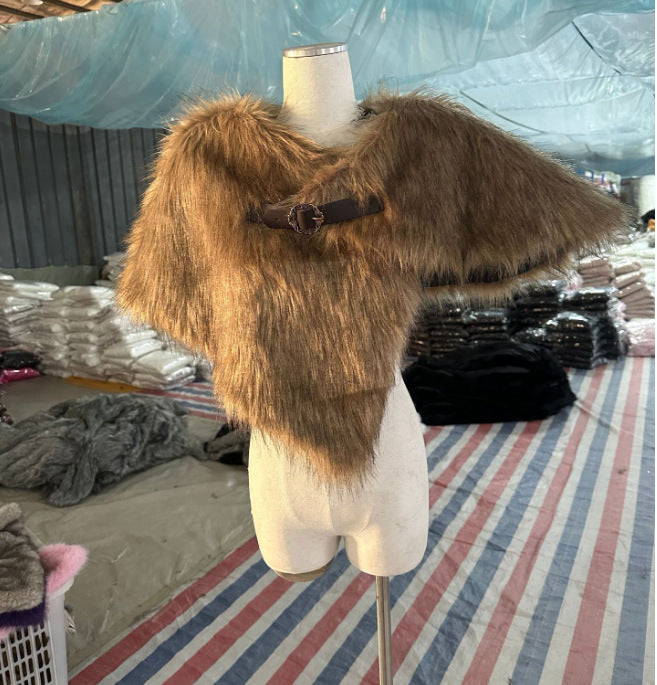 Damen Schultercape aus Kunstpelz mit asymmetrischem Saum und Ziergürtel Echo Archiv