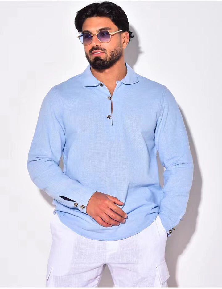 Herren Langarm-Polohemd mit Knopfdesign Echoarchiv