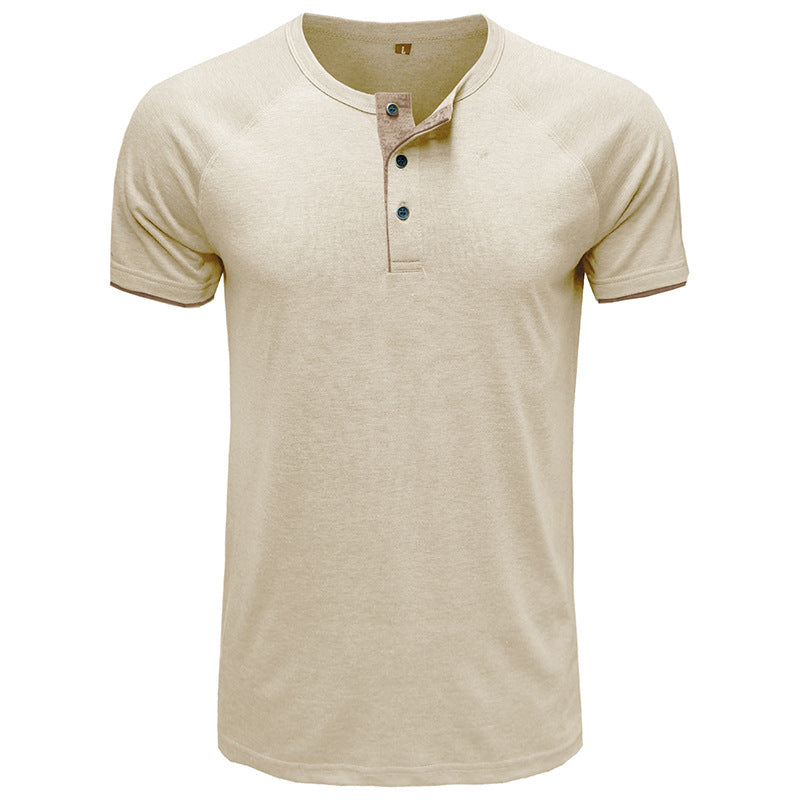 Herren modisches Kurzarm-Henley Shirt mit kontrastierenden Knöpfen und stylischen Details Echoarchiv