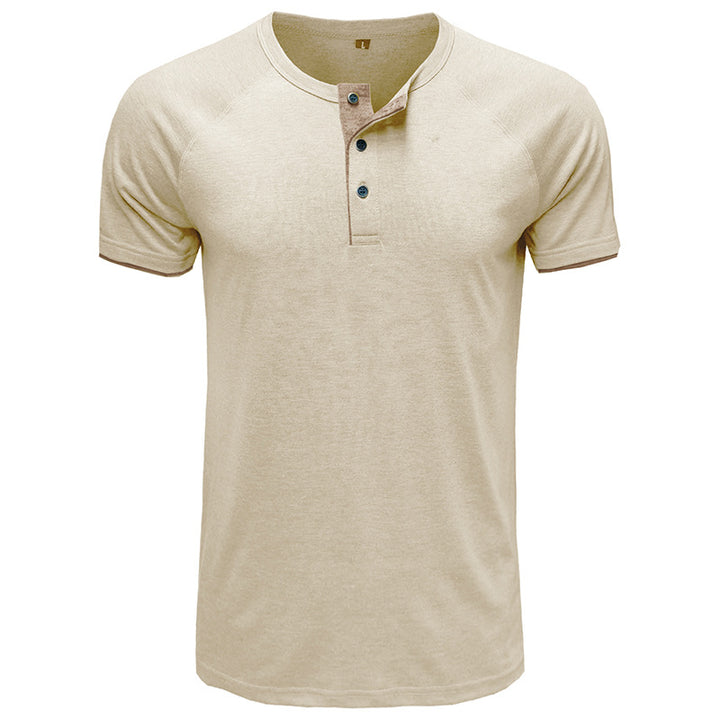 Herren modisches Kurzarm-Henley Shirt mit kontrastierenden Knöpfen und stylischen Details Echoarchiv