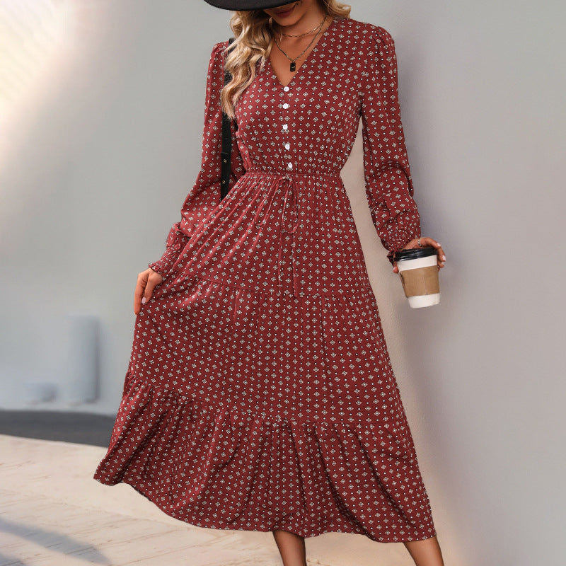 Damen Elegantes Midi-Kleid mit Rüschen und Bindeband Echo Archiv