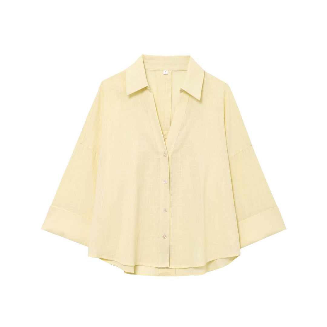 Damen Oversize Viskose-Hemdbluse mit dreiviertelärmeln und verlängertem Rückensaum Echo Archiv