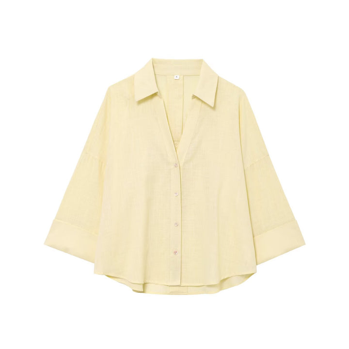 Damen Oversize Viskose-Hemdbluse mit dreiviertelärmeln und verlängertem Rückensaum Echo Archiv