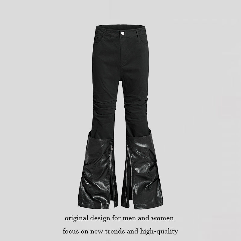 Damen High‑Waist Schlaghose mit abnehmbaren Kunstleder‑Unterschenkeln und Reißverschluss-Details Echoarchiv