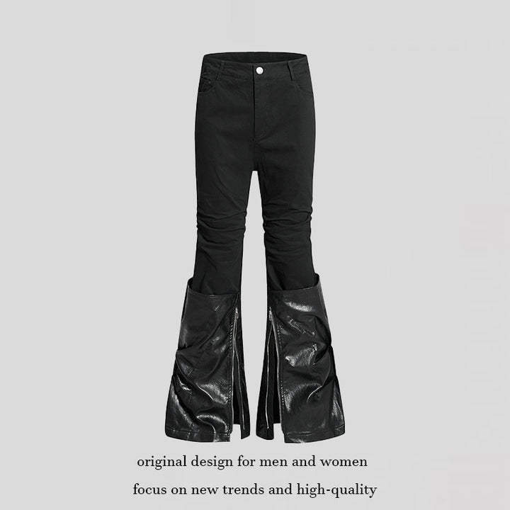 Damen High‑Waist Schlaghose mit abnehmbaren Kunstleder‑Unterschenkeln und Reißverschluss-Details Echoarchiv