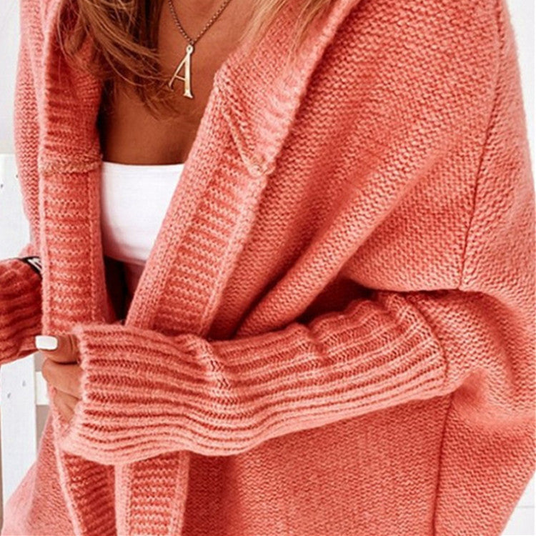 Damen Longline Kapuzen-Strickcardigan mit offener Front – Veloura