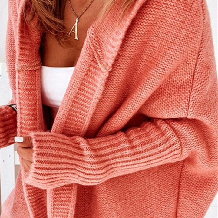 Damen Longline Kapuzen-Strickcardigan mit offener Front – Veloura