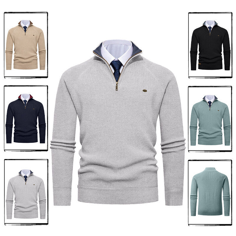 Herren eleganter Strickpullover mit Stehkragen und Reißverschluss Echoarchiv