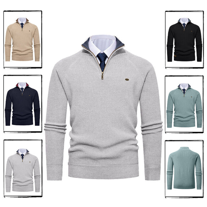 Herren eleganter Strickpullover mit Stehkragen und Reißverschluss Echoarchiv