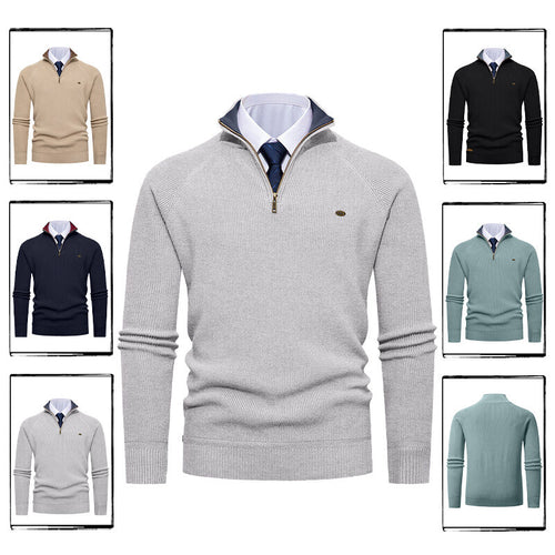 Herren eleganter Strickpullover mit Stehkragen und Reißverschluss Echoarchiv