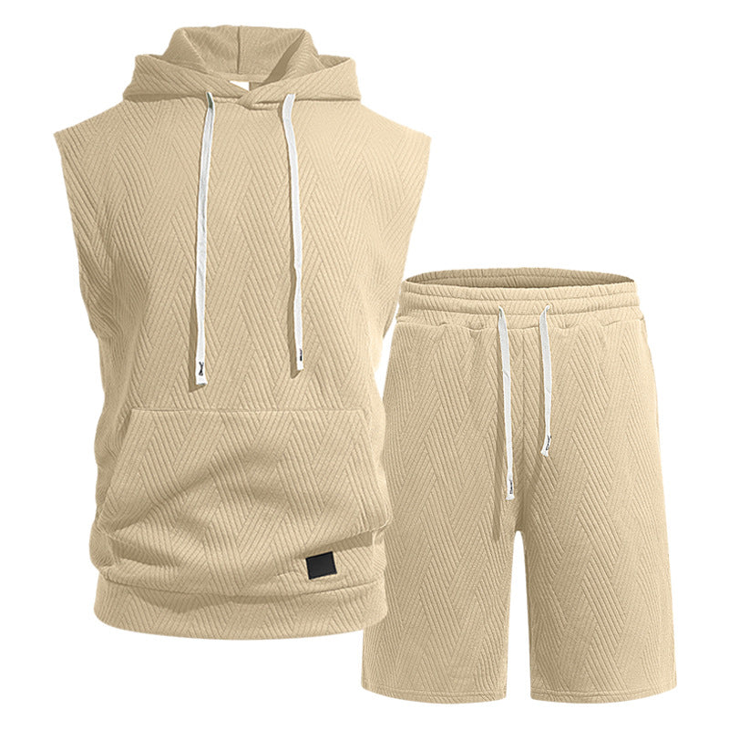 Herren nan ärmelloses Kapuzen-Lounge-Set aus strukturierter Baumwollmischung mit Kängurutasche und elastischer Freizeithose Echo Archiv