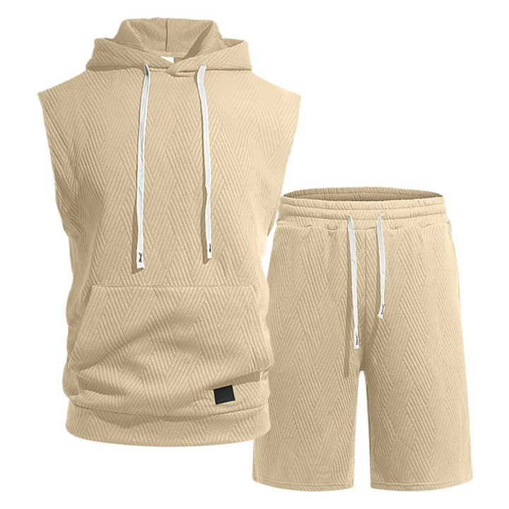 Herren nan ärmelloses Kapuzen-Lounge-Set aus strukturierter Baumwollmischung mit Kängurutasche und elastischer Freizeithose Echo Archiv