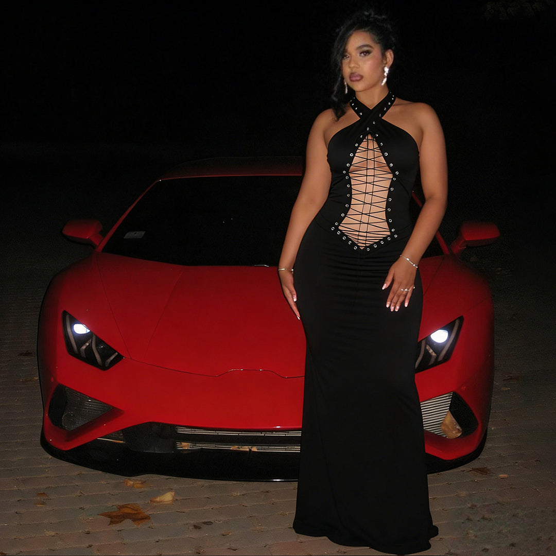 Damen Elegantes Maxi-Kleid mit raffiniertem Schnürungsdesign Echo Archiv