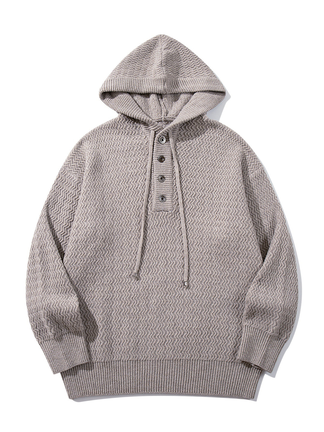 Unisex Strukturierter Kapuzen‑Strickpullover mit Henley‑Knopfleiste Echoarchiv