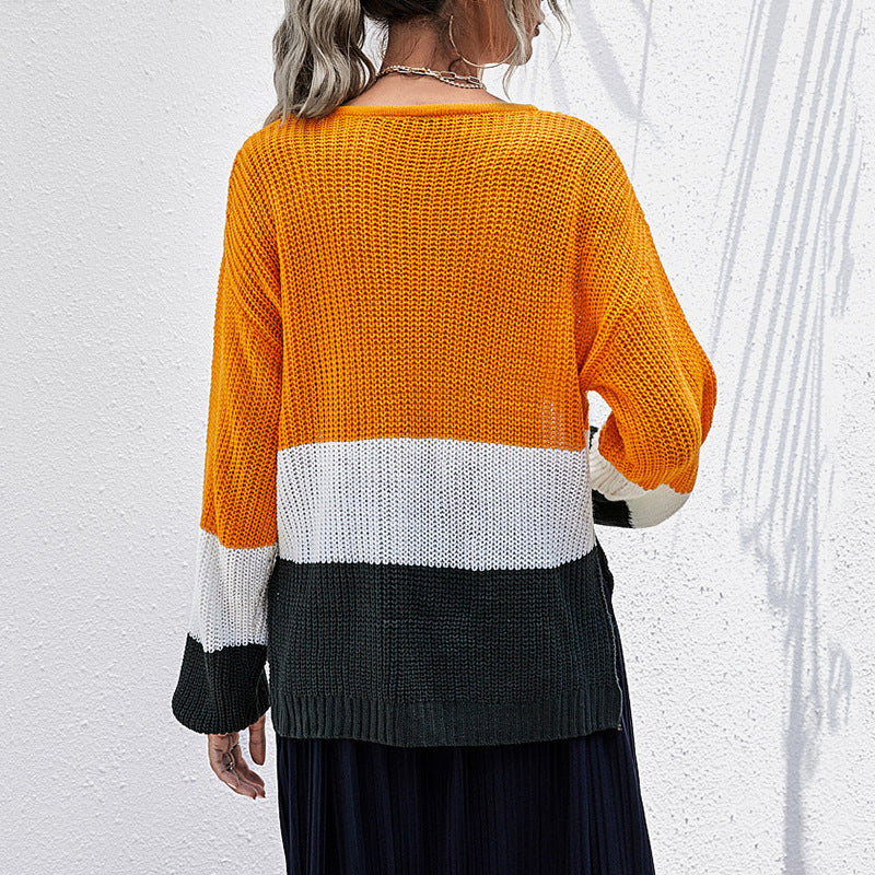 Damen Colorblock-Slouchy-Strickpullover mit Zopfmix und überschnittener Schulter Echoarchiv