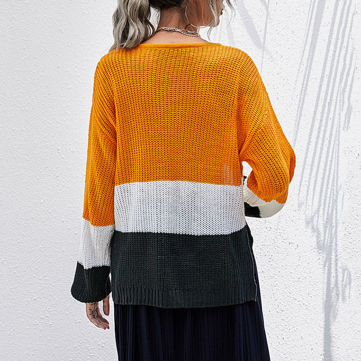 Damen Colorblock-Slouchy-Strickpullover mit Zopfmix und überschnittener Schulter Echoarchiv