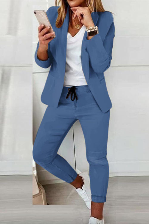 Damen nan lässiges Hosenanzug-Set mit Joggerhose, Kordelzug und tailliertem Blazer Echo Archiv