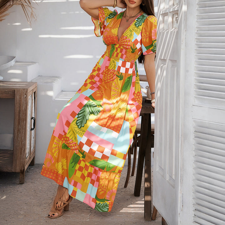 Damen Maxikleid mit raffiniertem V-Ausschnitt und eleganter Raffung Echo Archiv