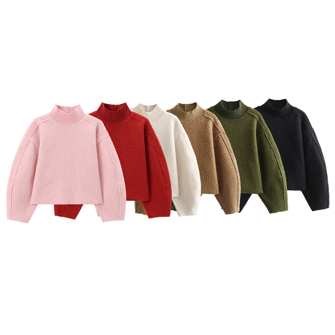Damen Oversize Cropped Pullover mit Stehkragen und Ballonärmeln Echo Archiv