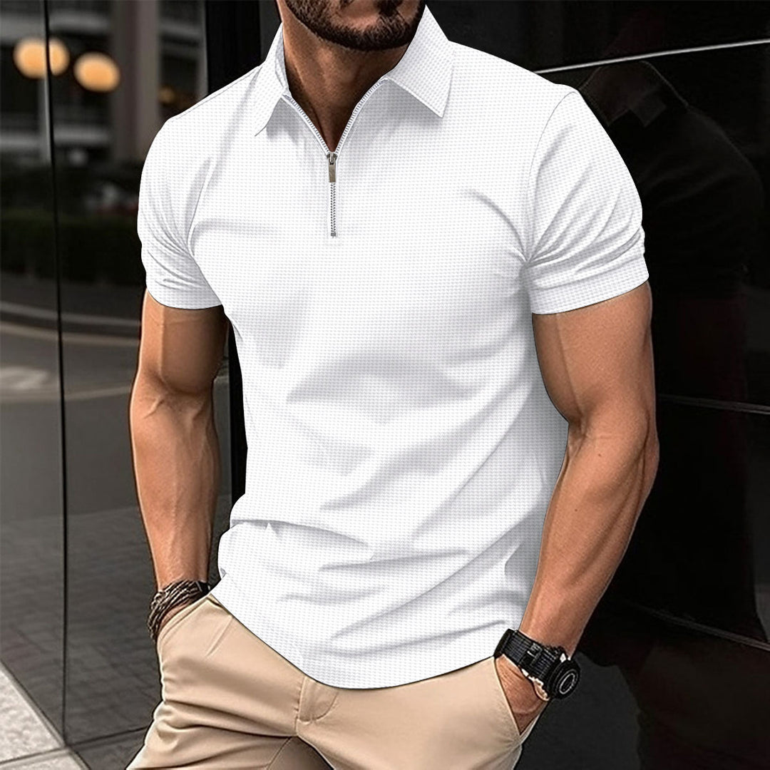 Herren Kurzarm Poloshirt mit Reißverschluss und strukturiertem Design Echoarchiv
