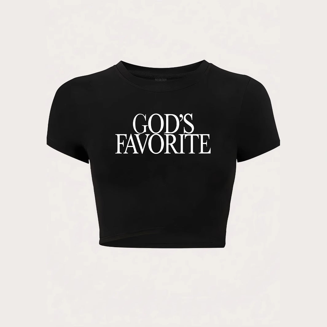 Damen Crop-T-Shirt mit künstlerischem Schriftzug Echo Archiv