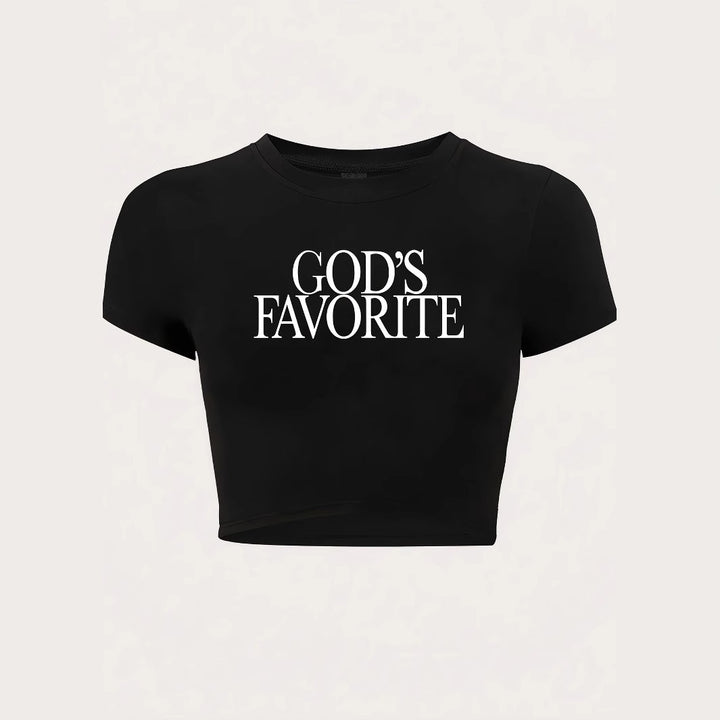 Damen Crop-T-Shirt mit künstlerischem Schriftzug Echo Archiv
