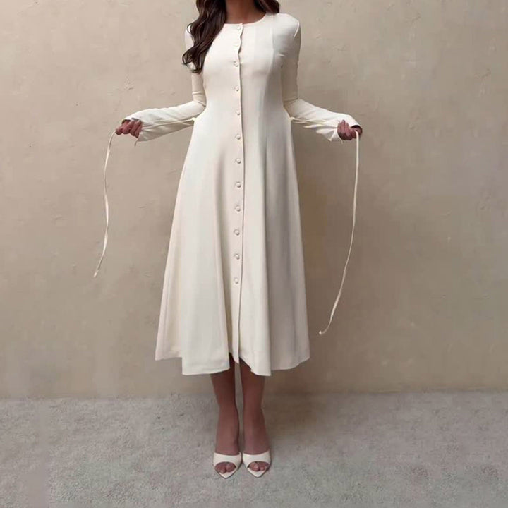 Damen Langärmeliges Midikleid im A Linien Schnitt mit durchgehender Knopfleiste Echo Archiv