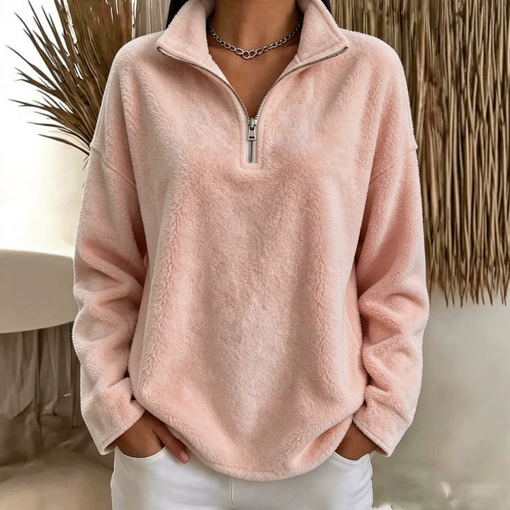 Damen Kuscheliger Fleecepullover mit halbem Reißverschluss – Avérine