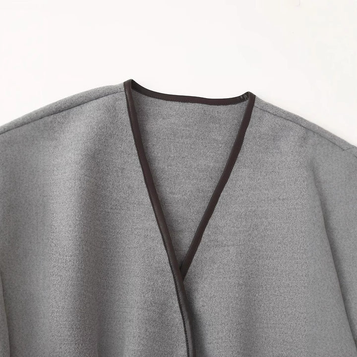Damen nan Oversized Kimono-Wickelmantel mit Bindegürtel und Kontrastpaspel Echo Archiv