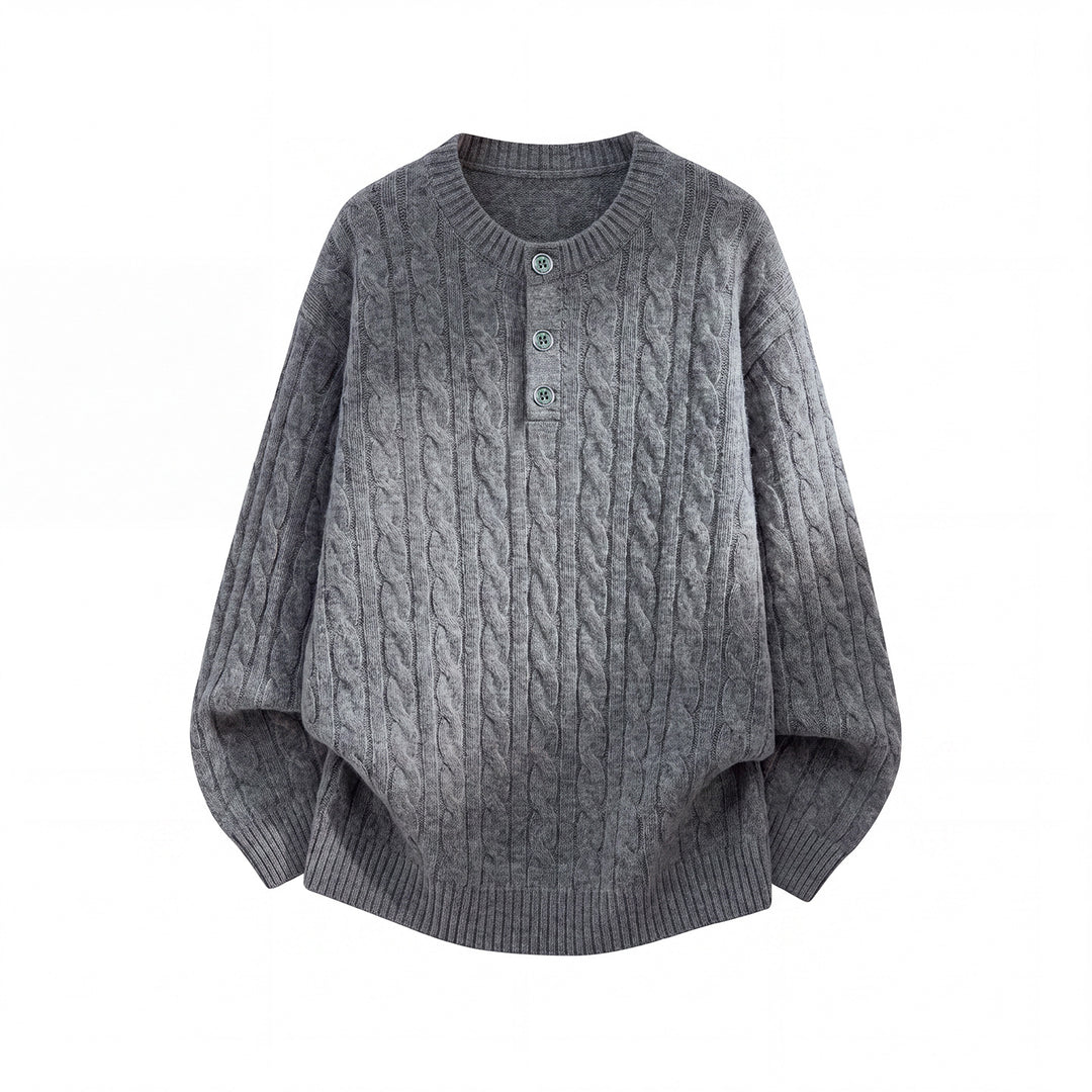 Unisex Oversize Zopfmuster-Strickpullover mit Henley-Knopfleiste Echo Archiv