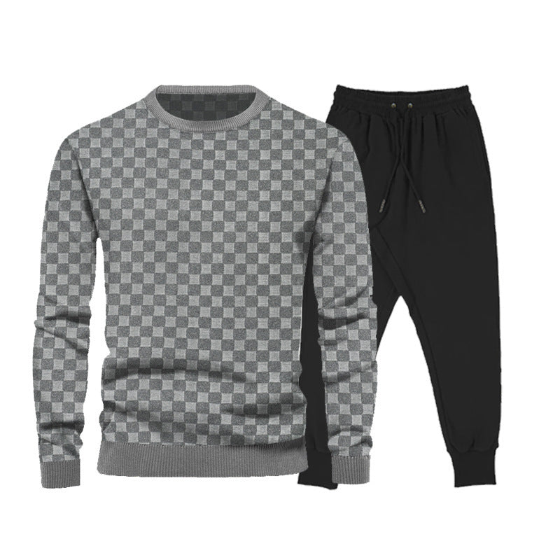 Herren lässiges Sport-Set mit kariertem Design und elastischem Bund Echoarchiv