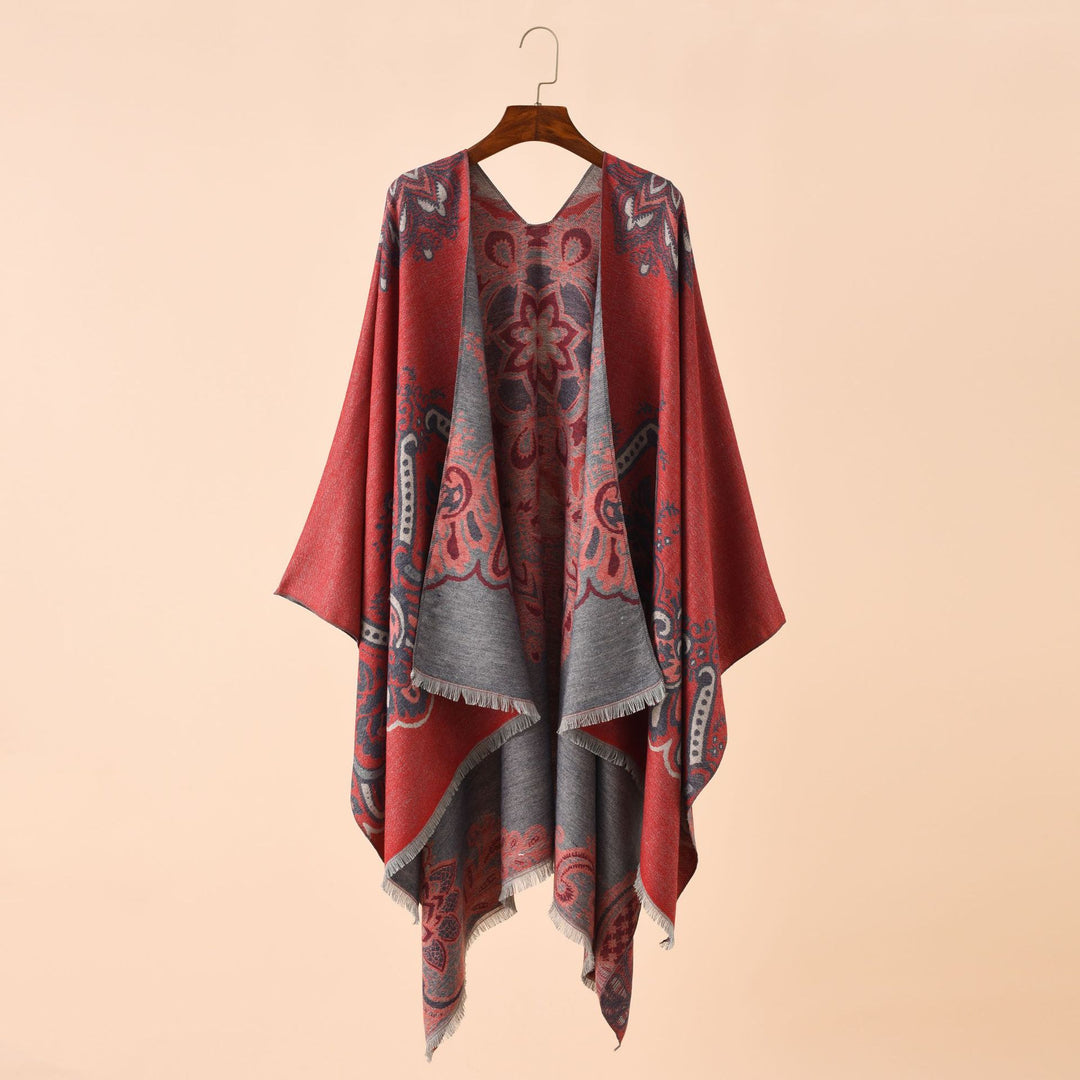 Damen Leichter Jacquard-Überwurf mit kaschmirähnlichem Griff und Fransensaum Echo Archiv