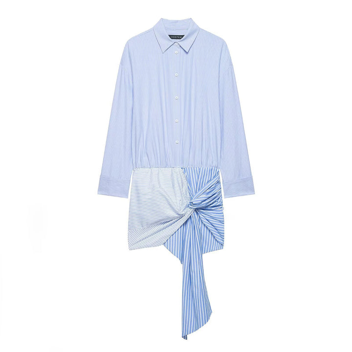 Damen Langarm-Bluse mit asymmetrischem Knoten-Design und feinen Streifen Echo Archiv