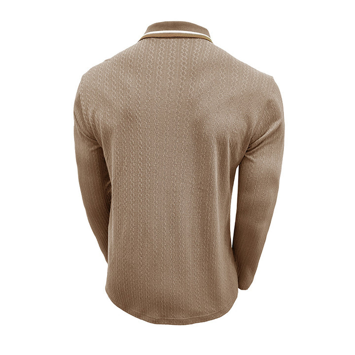 Herren Langarm Polohemd mit strukturiertem Design und modischen Akzenten Echoarchiv
