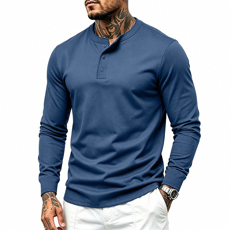 Herren Slim-Fit Henley-Langarmshirt aus Baumwoll-Jersey mit Knopfleiste – Marzano