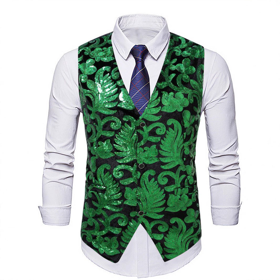 Herren elegante Pailletten-Weste mit floralem Design Echoarchiv