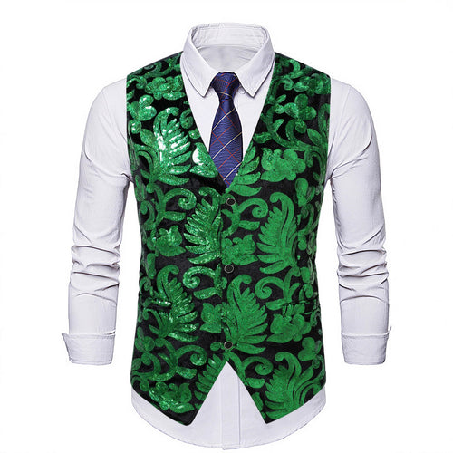 Herren elegante Pailletten-Weste mit floralem Design Echoarchiv